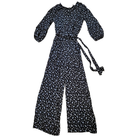 Madewell Black Ruffle-Sleeve Tie-Waist Jumpsuit in Baby's Breath - Size XS - Picture 3 of 6
